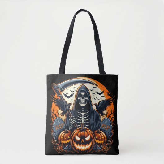 Tote Bag Graveyeur Grim Citrouilles Éffrayants Halloween (Devant)
