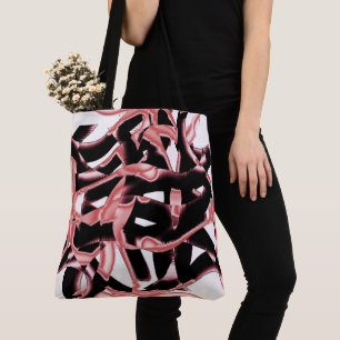 Tote Bag Gravures ou ruban noir et saumon détruit sur blanc