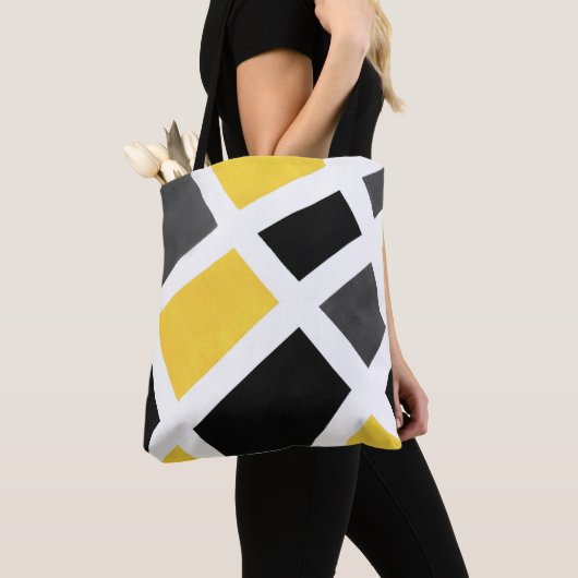 Tote Bag Gray jaune noir Géométrique (De près)