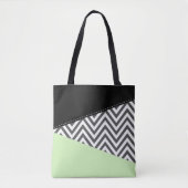 Tote Bag Gray Zigzag, Gray Chevron, Zigzag Pattern, Mint (Devant)