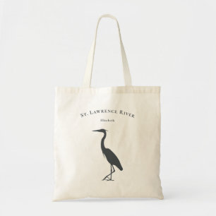 Tote Bag Great Blue Heron / Egret silhouette texte personna