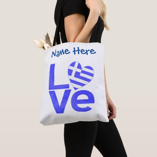 Tote Bag Grec LOVE Blue Personnalisé (De près)