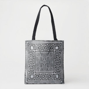Tote Bag Grec Meander - Clé grecque Noir et Marbre blanc