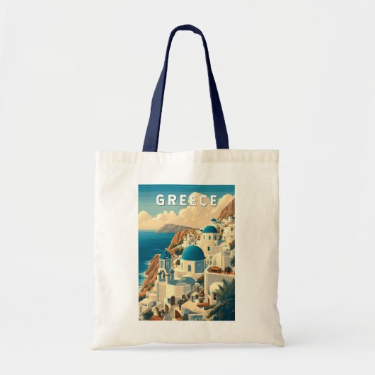 Tote Bag Grèce Illustration Voyage Art Vintage (Devant)