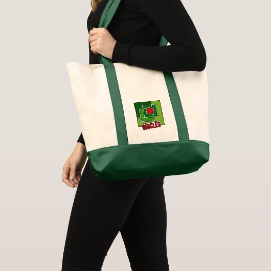 Tote Bag Green Abstraction with Twisted Red Square (Devant (produit))