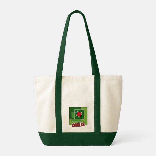 Tote Bag Green Abstraction with Twisted Red Square (Dos)