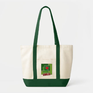 Tote Bag Green Abstraction with Twisted Red Square