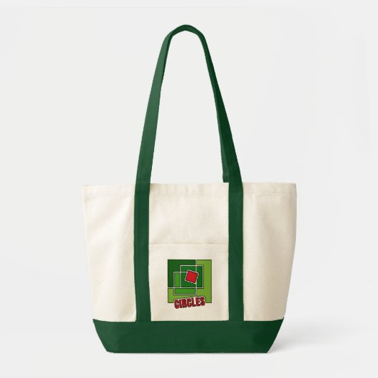 Tote Bag Green Abstraction with Twisted Red Square (Devant)