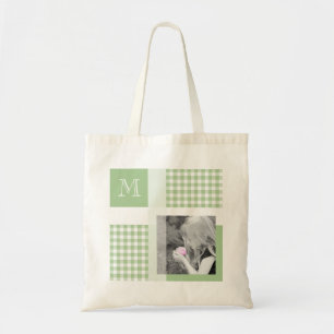 Tote Bag Green Ajouter Votre Photo En vichy Monogramme Mode