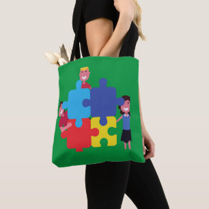 Tote Bag Green allover imprimer puzzle autisme fourre-tout