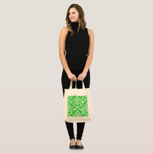 Tote Bag Green Bold Damask avec nom @ Emporiomoffa (Devant (modèle))