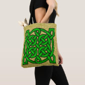 Tote Bag Green Celtic Knots Gold Faux Parties scintillant (De près)