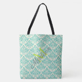 Tote Bag Green Damask Trendy Cute Girly Name Monogram (Devant)