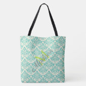 Tote Bag Green Damask Trendy Cute Girly Name Monogram (Dos)