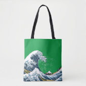 Tote Bag Green Great Wave of Kanagawa Modern Pop (Devant)