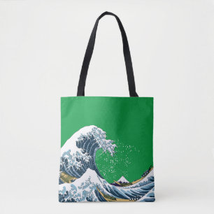 Tote Bag Green Great Wave of Kanagawa Modern Pop