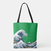 Tote Bag Green Great Wave of Kanagawa Modern Pop (Dos)