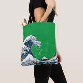 Tote Bag Green Great Wave of Kanagawa Modern Pop (De près)