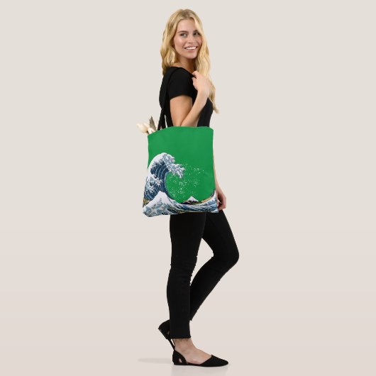 Tote Bag Green Great Wave of Kanagawa Modern Pop (Sur le modèle)