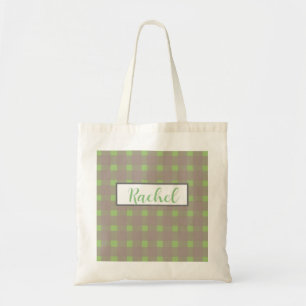 Tote Bag Green Grey En vichy personnalisé