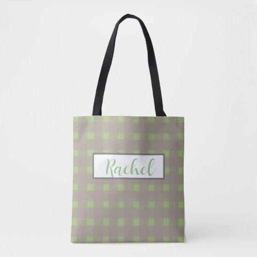 Tote Bag Green Grey En vichy personnalisé (Devant)