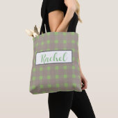Tote Bag Green Grey En vichy personnalisé (De près)