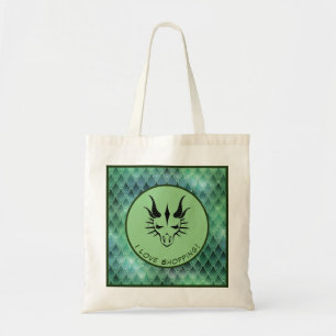 Tote Bag Green I Love Shopping Dragon Head & Scales
