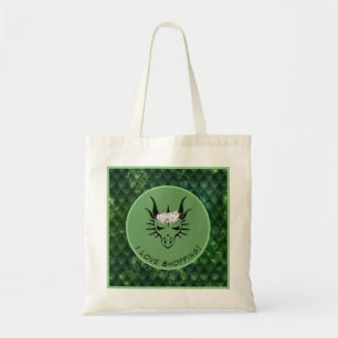 Tote Bag Green I Love Shopping Dragon Head & Scales