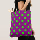 Tote Bag Green On Purple Pois Design Motif
