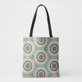 Tote Bag Green Orange And Blue Boho Chic Circle Pattern (Devant)