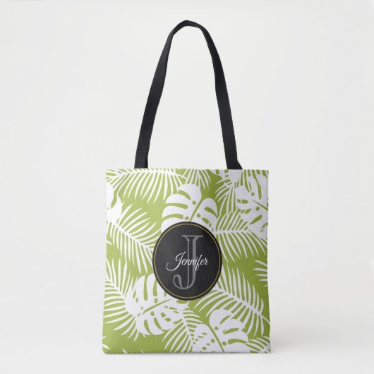 Tote Bag Green Palm Feuille Rainforest Motif Monogram (Devant)