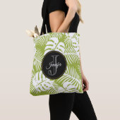 Tote Bag Green Palm Feuille Rainforest Motif Monogram (De près)