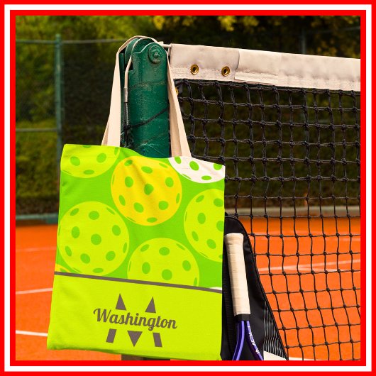 Tote Bag Green Pickleball Cool Moderne Monogramme