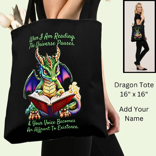 Tote Bag Green Purple Dragon Avertissement Lecture Livre Vo