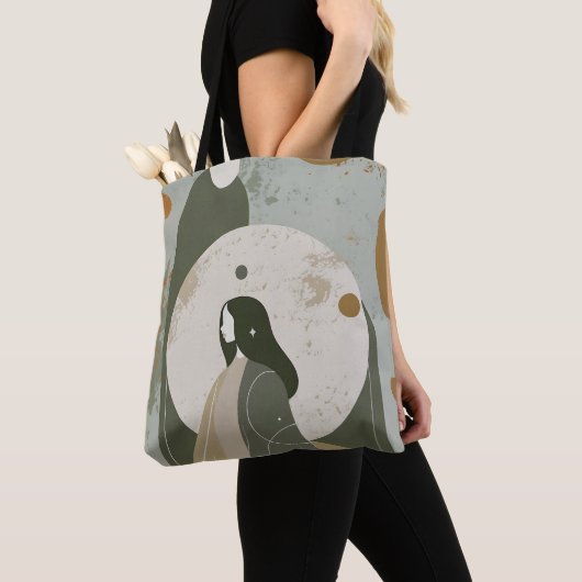 Tote Bag Green Rust Tan Empowering Woman Abstract  (De près)