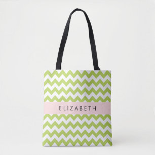 Tote Bag Green Zigzag, Green Chevron, Votre Nom