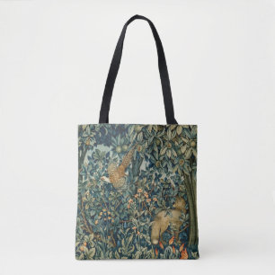 Tote Bag GREENERY, FOREST ANIMALS Pheasant, Fox, Green Flor
