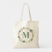 Tote Bag Greenery Gold Floral Wreath Custom Monogram (Dos)