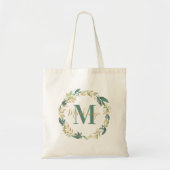 Tote Bag Greenery Gold Floral Wreath Custom Monogram (Devant)