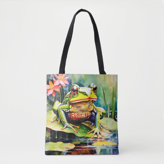Tote Bag Grenouille aquarelle vive (Devant)