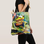 Tote Bag Grenouille aquarelle vive (De près)