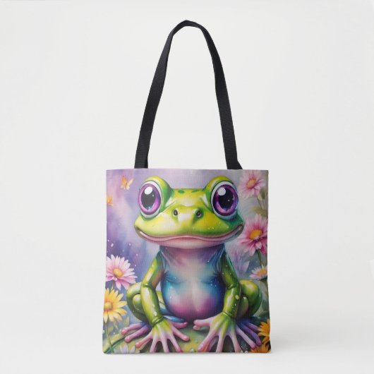 Tote Bag Grenouille Avec Art numérique Fleur (Devant)