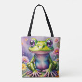 Tote Bag Grenouille Avec Art numérique Fleur (Dos)