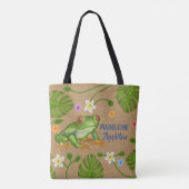 Tote Bag Grenouille Fleurs Feuilles tropicales | Nom person (Dos)