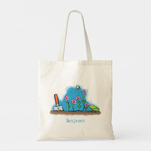 Tote Bag Grenouille mignonne et abeille dans le jardin dess (Dos)