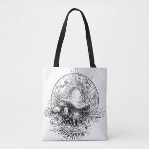 Tote Bag Grenouille, noir et blanc de champignon et de