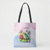 Tote Bag Grenouille personnalisée, fleurs et papillons bébé (Devant)