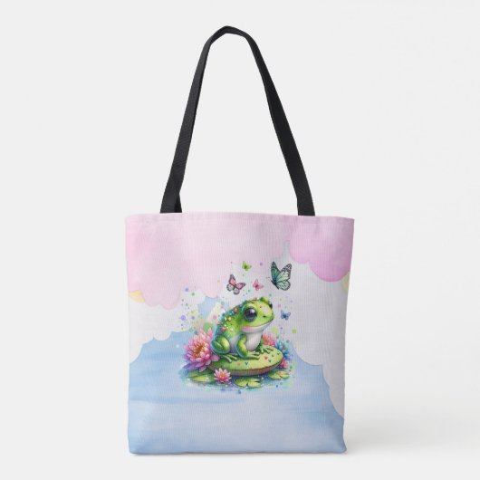 Tote Bag Grenouille personnalisée, fleurs et papillons bébé (Dos)