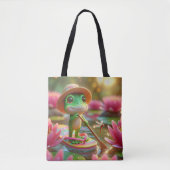 Tote Bag Grenouille sur un tonneau dans un étang (Devant)