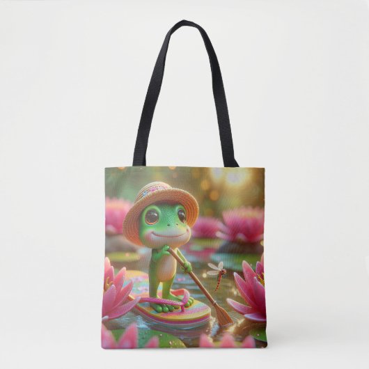 Tote Bag Grenouille sur un tonneau dans un étang (Devant)